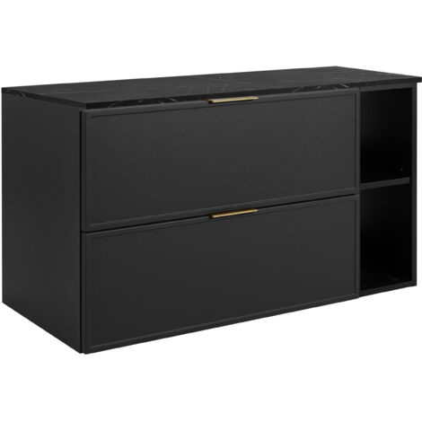 Mobile da bagno, nero / piano in marmo nero (MDF), 100 (80+20) x 57 x 46 cm