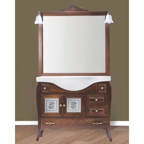 Mobile Da Bagno Noce Completo Modello Martina Completo con Specchio e Lavabo