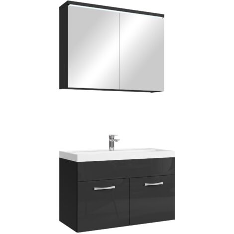 Mobile da bagno Paso 02 80cm Nero Lucido - armadio mobiletto lavabo