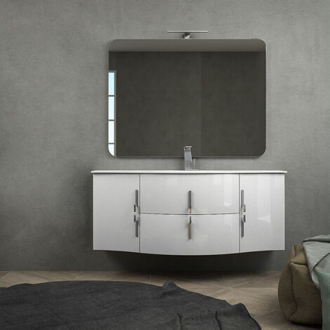 Mobile da bagno Praga 140 bianco lucido cm con vasca centrale sospeso  senza specchio e senza colonna