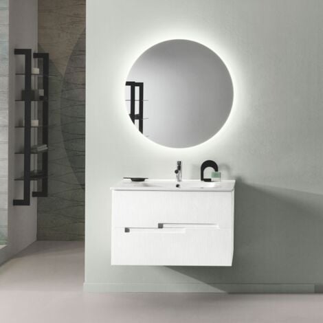 Mobile Bagno Sospeso 80 cm White Matt con Specchio con Lampada Led Lisbona  - Spazio