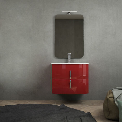 Mobile da bagno rosso lucido 70 cm sospeso  senza specchio e senza colonna
