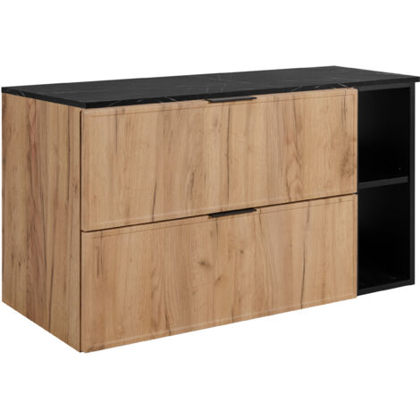 Mobile da bagno, rovere artigianale / piano in marmo nero (MDF), 100 (80+20) x 57 x 46 cm