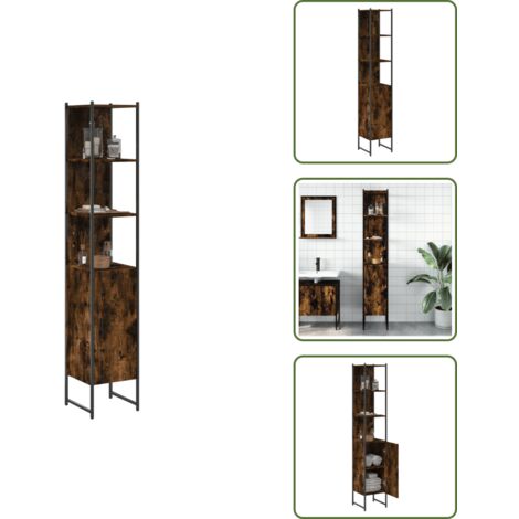 Mobile da bagno salvaspazio - vidaXL Mobile da Bagno Rovere Fumo 33x33x185,5 cm in Legno Multistrato -