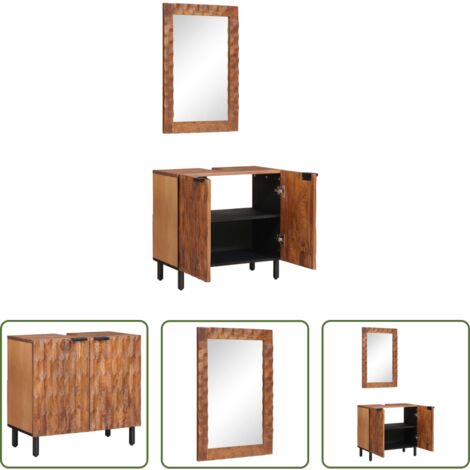 Mobile da bagno -  Set da Bagno con archiviazione 2 pcs Acacia Marrone Winish
