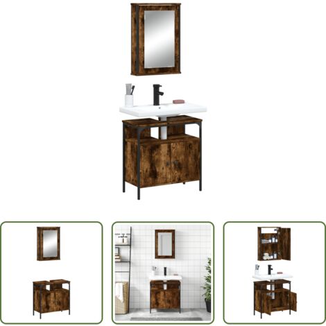 Mobile da bagno -  Set Mobili da Bagno 2 pz Rovere Fumo in Legno Multistrato