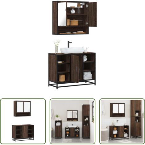 Mobile da bagno -  Set Mobili da Bagno 2 pz Rovere Marrone in Legno Multistrato