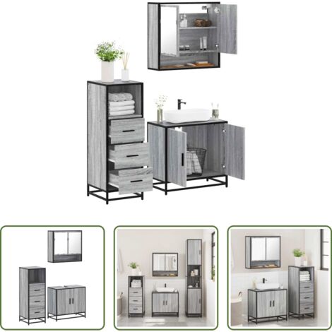Mobile da bagno -  Set Mobili da Bagno 3 pz Grigio Sonoma in Legno Multistrato