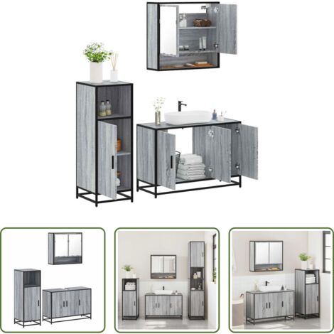 Mobile da bagno -  Set Mobili da Bagno 3 pz Grigio Sonoma in Legno Multistrato