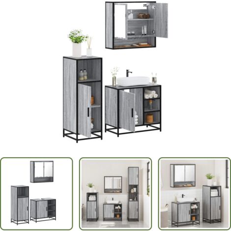 Mobile da bagno -  Set Mobili da Bagno 3 pz Grigio Sonoma in Legno Multistrato