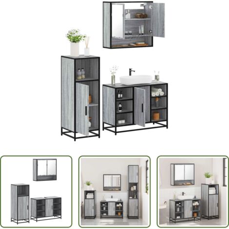 Mobile da bagno -  Set Mobili da Bagno 3 pz Grigio Sonoma in Legno Multistrato