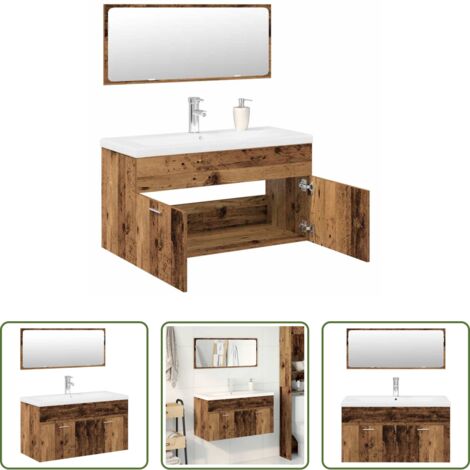 Mobile da bagno -  Set Mobili da Bagno 3 pz Legno Antico in Legno Multistrato