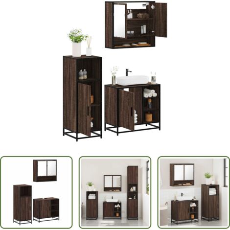 Mobile da bagno -  Set Mobili da Bagno 3 pz Rovere Marrone in Legno Multistrato
