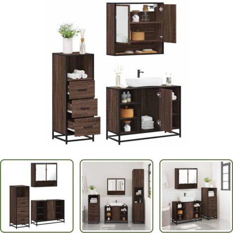 Mobile da bagno -  Set Mobili da Bagno 3 pz Rovere Marrone in Legno Multistrato