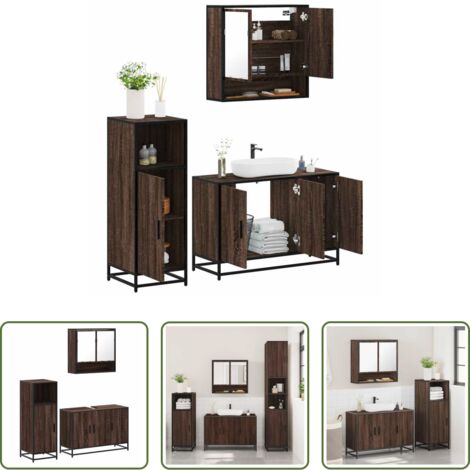 Mobile da bagno -  Set Mobili da Bagno 3 pz Rovere Marrone in Legno Multistrato