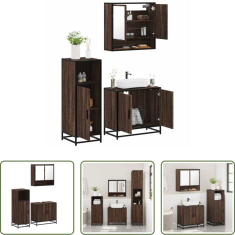 Mobile da bagno -  Set Mobili da Bagno 3 pz Rovere Marrone in Legno Multistrato