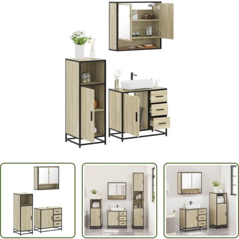 Mobile da bagno -  Set Mobili da Bagno 3 pz Rovere Sonoma in Legno Multistrato