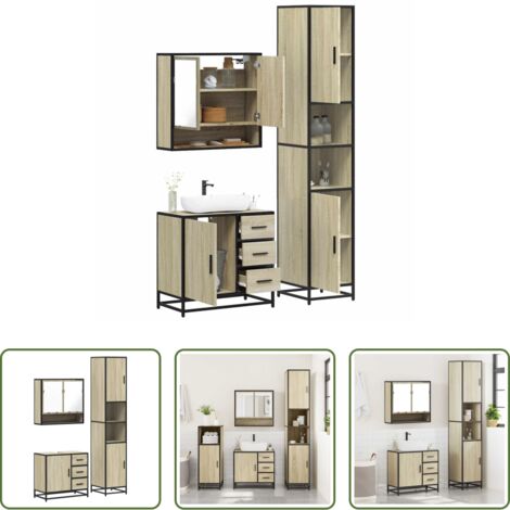 Mobile da bagno -  Set Mobili da Bagno 3 pz Rovere Sonoma in Legno Multistrato