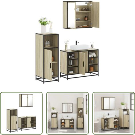 Mobile da bagno -  Set Mobili da Bagno 3 pz Rovere Sonoma in Legno Multistrato