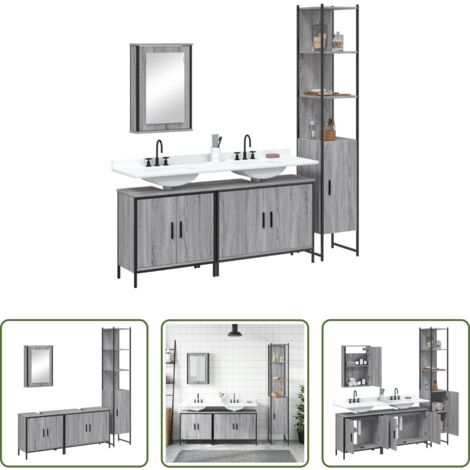 Mobile da bagno -  Set Mobili da Bagno 4 pz Grigio Sonoma in Legno Multistrato