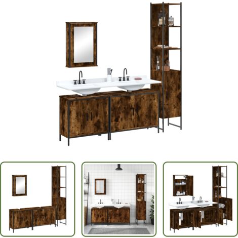 Mobile da bagno -  Set Mobili da Bagno 4 pz Rovere Fumo in Legno Multistrato