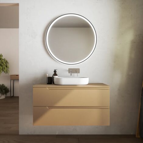 Mobile da Bagno Sospeso 100 cm due Cassetti Sabbia Opaco con Top Mod. Ardenne