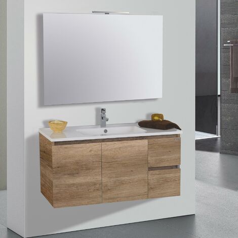 Mobile da Bagno Sospeso 100cm Mazzoni Maiorca Light 2+2 Noce Chiaro Frassinato