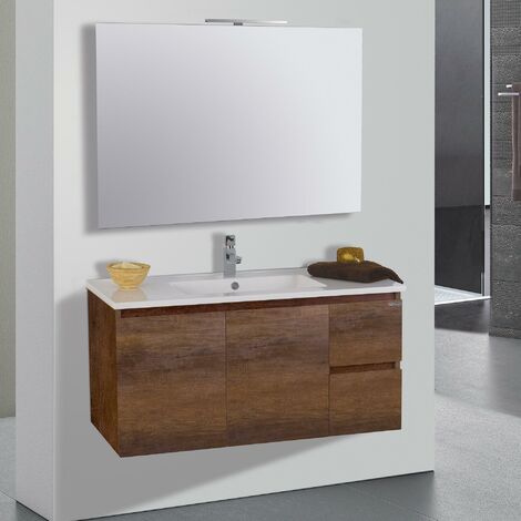 Mobile da Bagno Sospeso 100cm Mazzoni Maiorca Light 2+2 Noce Scuro Frassinato
