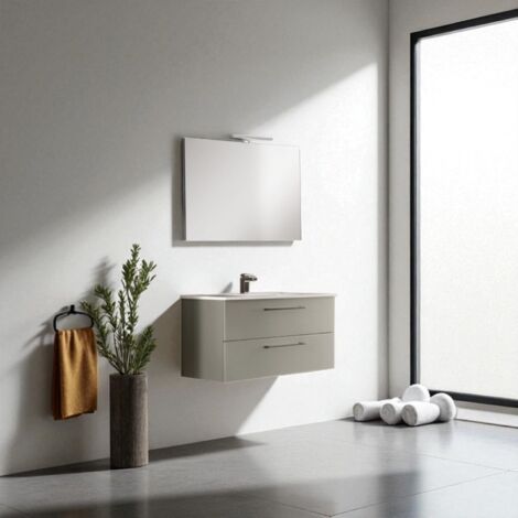 Mobile da bagno sospeso 102 cm con lavabo integrato e specchio Creta Opaco - MAYA1