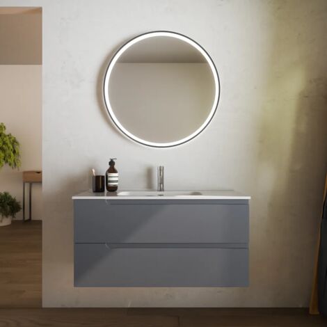 Mobile da Bagno Sospeso 120 cm due Cassetti Grigio Opaco con Lavabo Incluso Mod. Ardenne