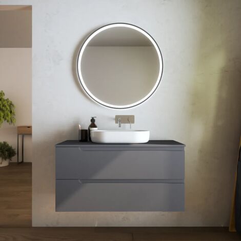 Mobile da Bagno Sospeso 120 cm due Cassetti Grigio Opaco con Top Mod. Ardenne