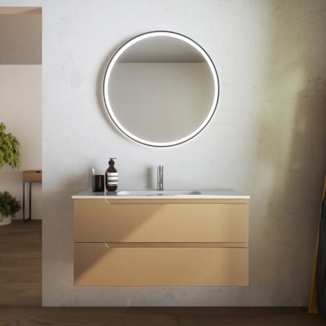 Mobile da Bagno Sospeso 120 cm due Cassetti Sabbia Opaco con Lavabo Incluso Mod. Ardenne