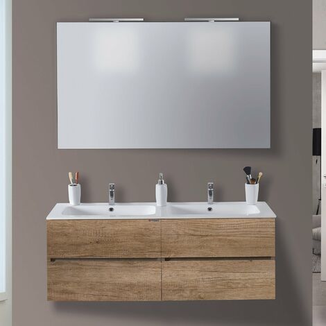 Mobile da Bagno Sospeso 120cm Mazzoni Maiorca Light Doppia Vasca Noce Chiaro Frassinato