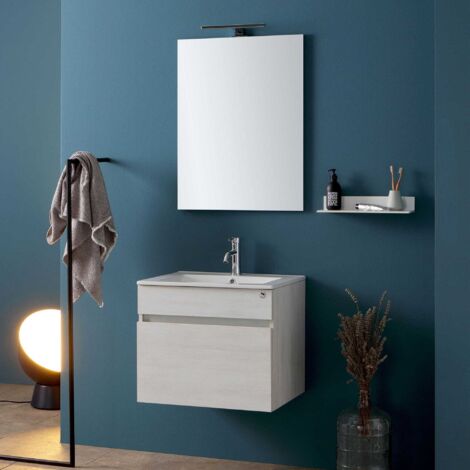 Mobile Da Bagno Sospeso 60 Cm Bianco Legno Sole