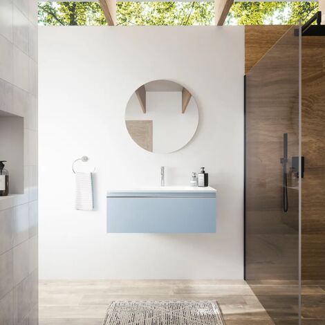 Mobile da Bagno Sospeso 60 cm Blu Pastello Opaco con Lavabo Incluso Mod. Darwin
