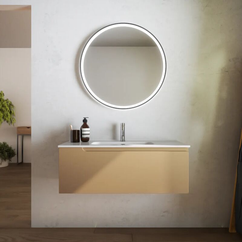 Parama - 60 cm Meuble de salle de bain suspendu 1 tiroir sable mat avec lavabo inclus Mod. Ardenne