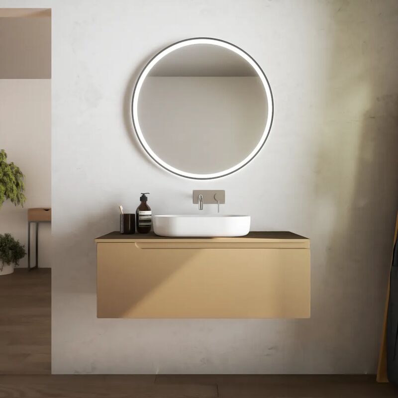 Parama - Meuble de salle de bain suspendu 70 cm 1 tiroir sable mat avec top mod. Ardenne