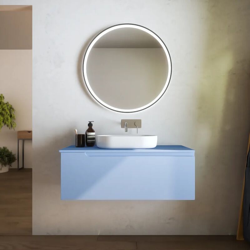 Parama - Meuble de salle de bain suspendu 70 cm un tiroir papier sucre avec top Mod. Ardenne