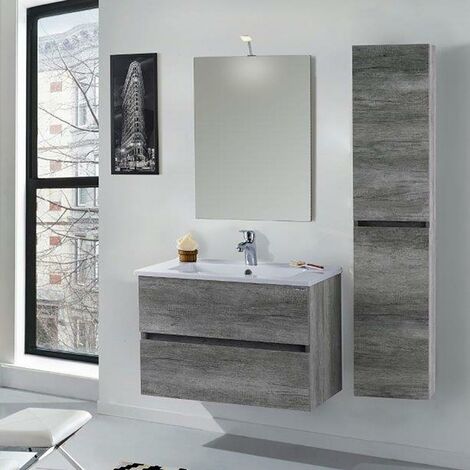 Mobile da Bagno Sospeso 80cm Colonna P18cm Mazzoni Maiorca Light Grigio Cemento