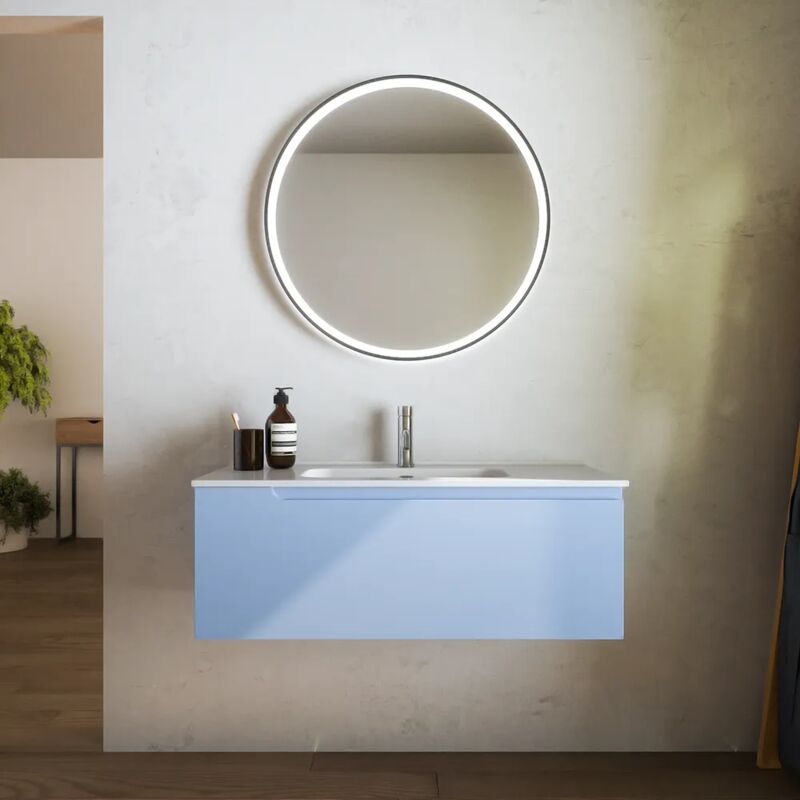 Parama - Meuble de salle de bain suspendu 80cm 1 tiroir papier sucre avec lavabo inclus Mod. Ardenne
