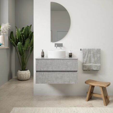 Mobile da Bagno Sospeso 90 cm Effetto Cemento Chiaro con Top Mod. Yili