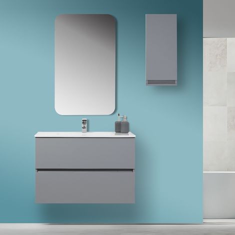 Mobile da bagno sospeso 90cm grigio con 2 cassetti Pastello Feridras
