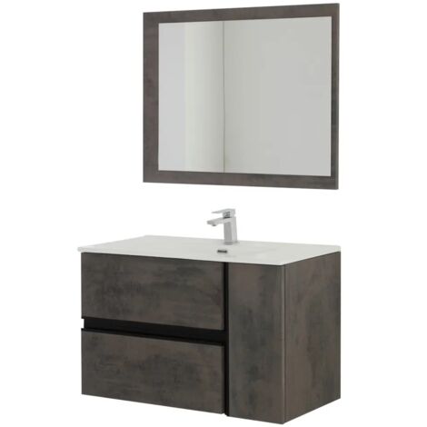 Mobile da bagno sospeso 90cm grigio ossido con 2 cassetti Oxid Feridras