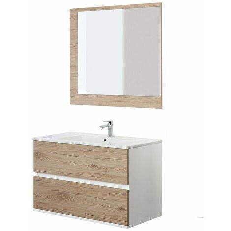 Mobile da bagno sospeso 90cm rovere con 2 cassetti Fabula Feridras