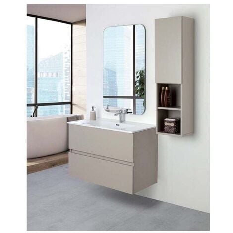 Mobile da bagno sospeso 90cm tortora con 2 cassetti Pastello Feridras