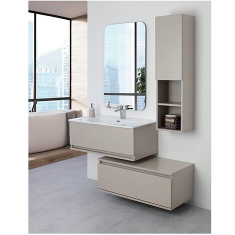 Mobile da bagno sospeso 90cm tortora con 2 cassetti separati Pastello Feridras