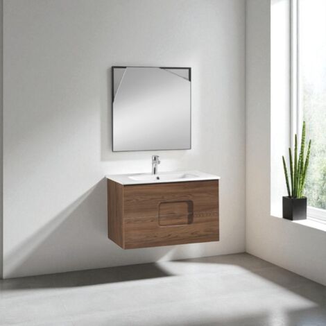 Mobile da bagno sospeso ARCO 80 cm Tek con specchio LED