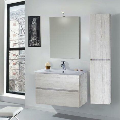 Mobile da Bagno Sospeso con Colonna Mazzoni Maiorca Light Bianco Frassinato P18x70 cm