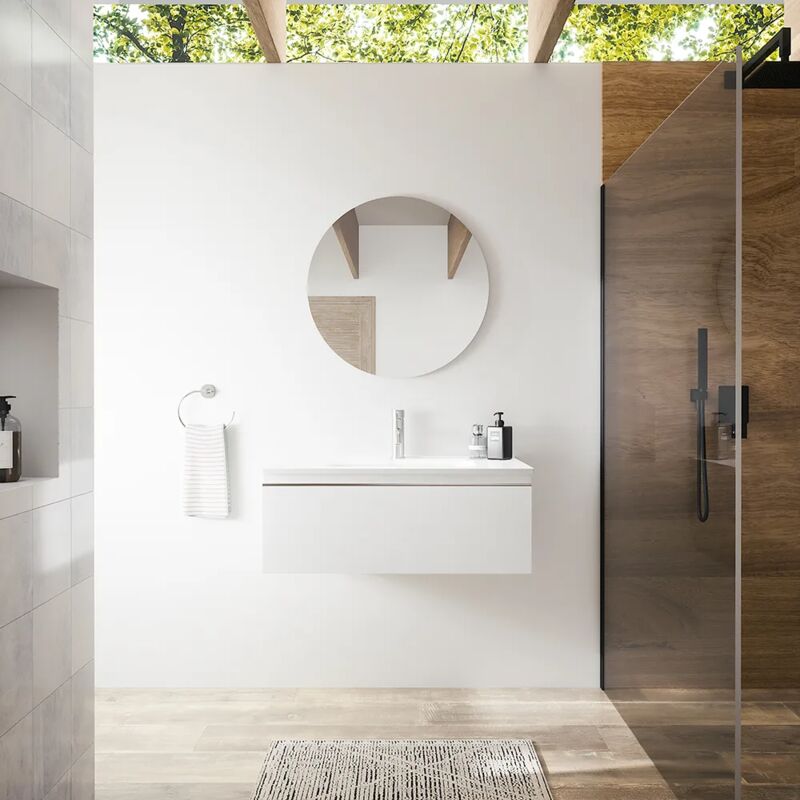 Parama - Meuble de salle de bains suspendu 60 cm blanc mat avec lavabo inclus Mod. Darwin