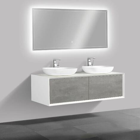 Mobile Da Bagno Senza Lavabo.Mobile Da Bagno Sospeso Fiona 1400 Bianco Opaco E Effetto Cemento 140 X 40 X 55 Cm Specchio Opzionale Specchio A Luce Led 2073 Senza Coperchio Supplementare Senza Lavabo